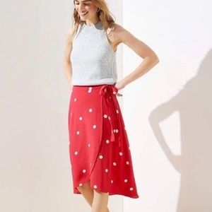 LOFT pink and white polka dot wrap skirt size 00P